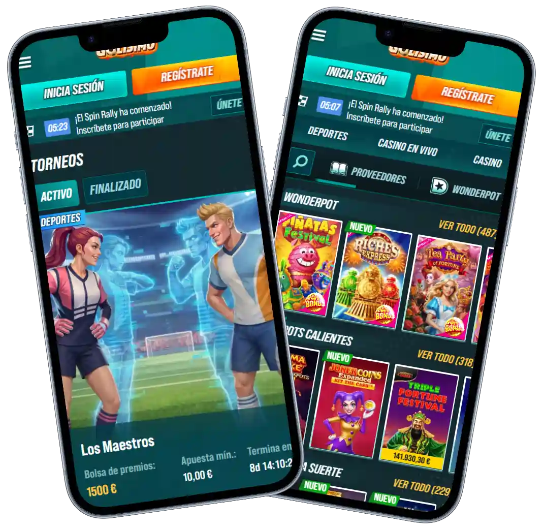 Golisimo Casino mobile Ansicht mit Turnieren, Slots, Login und Registrierung